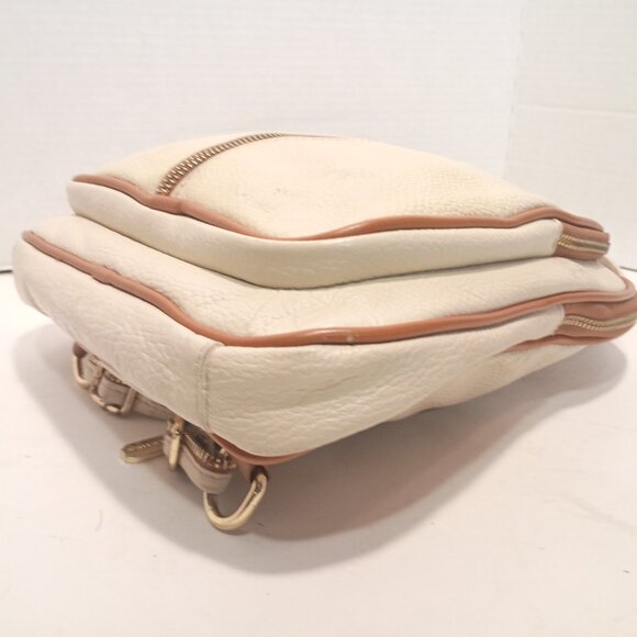 Y2K VALENTINA Convertible Sling Bag Day Pack Ivory Pebbled Leather Brown Trim - Picture 12 of 15